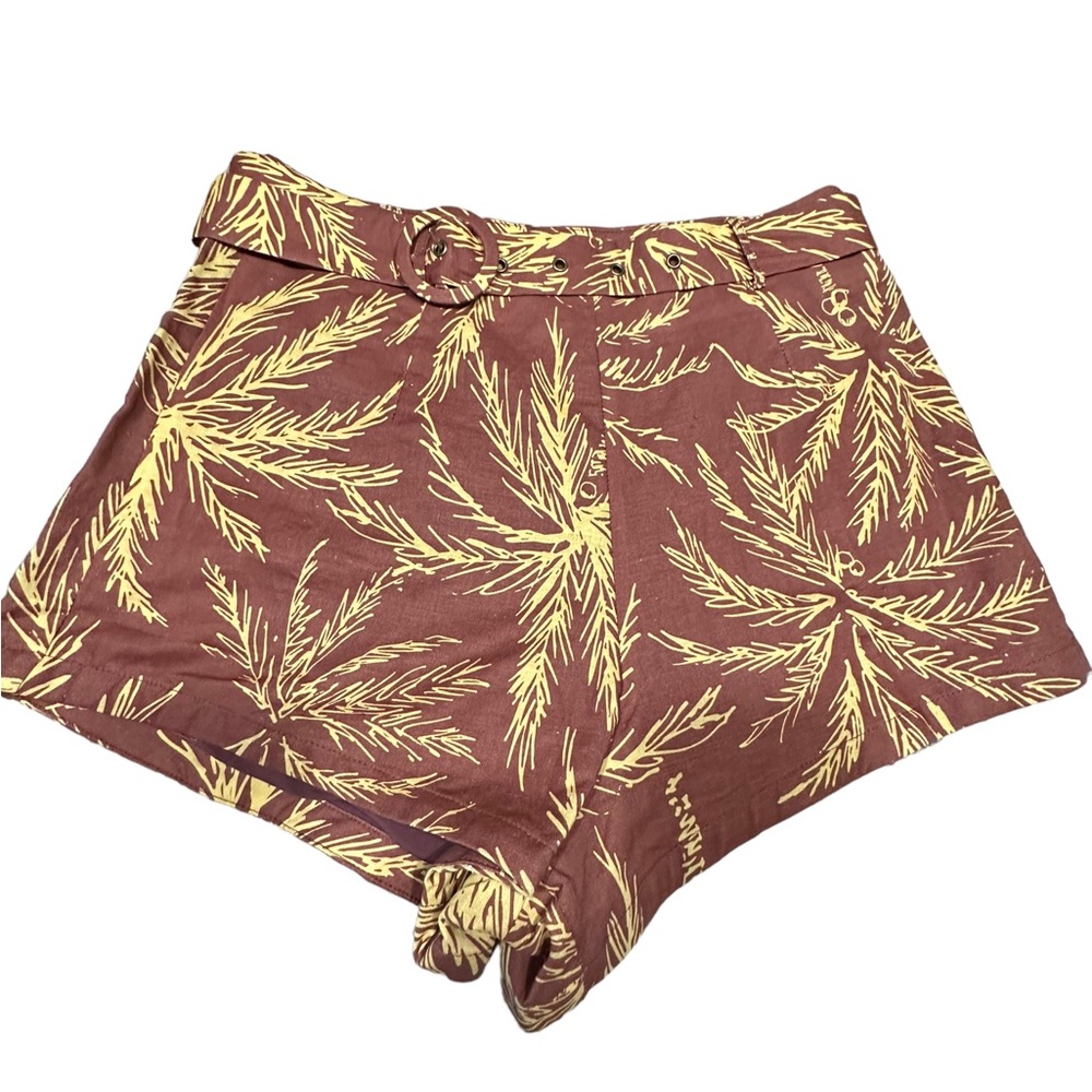 Charlie Holiday Rust Palm Print Linen Shorts